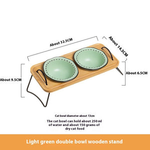 Enhance Mealtime with the Multi-Functional Pet Wooden Rack Ceramic Bowl