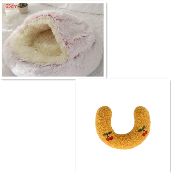 2-in-1 Pet Bed Round Plush Warm Soft Sleeping House for Pets