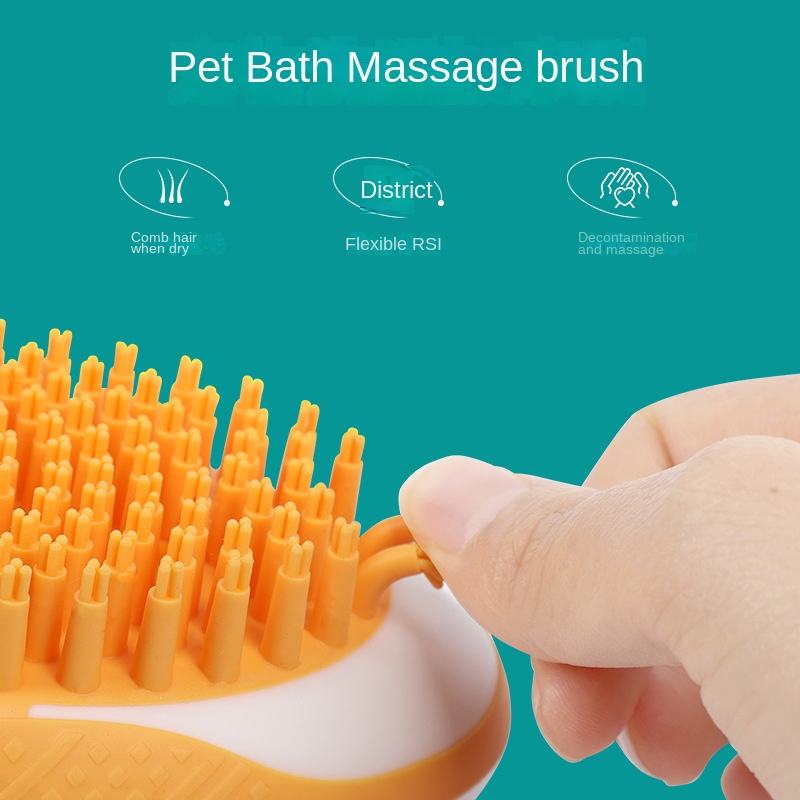 2-in-1 Pet Bath Brush and Massage Comb Soft Silicone Grooming Tool for Cats and Dogs