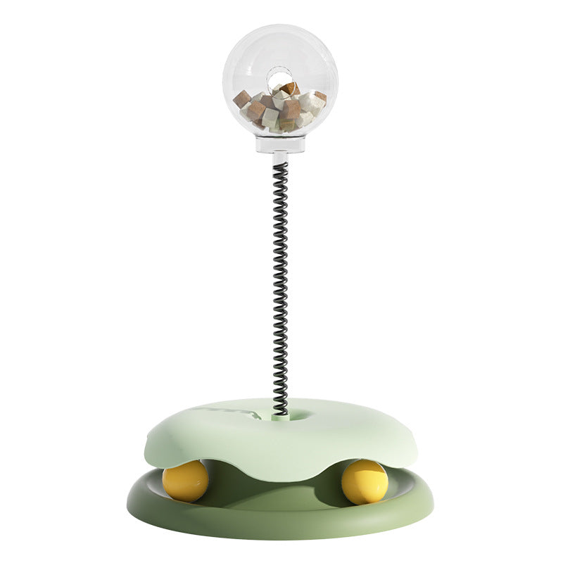 2-in-1 Cat Toy Turntable with Food Dispensing and Spring Ball