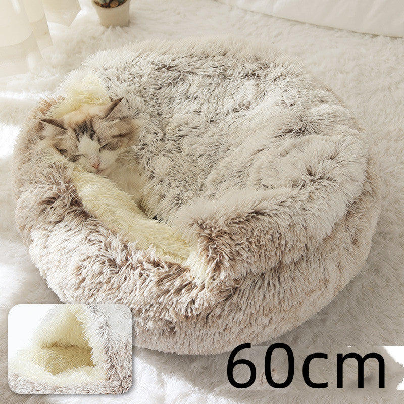 2-in-1 Pet Bed Round Plush Warm Soft Sleeping House for Pets
