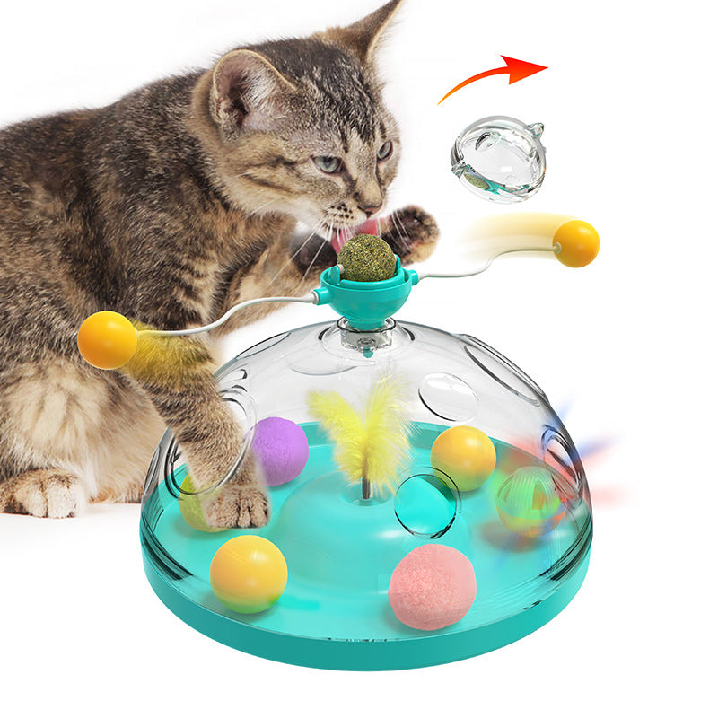 Interactive Cat Turntable Toy with Catnip Luminous Ball and Pinwheel