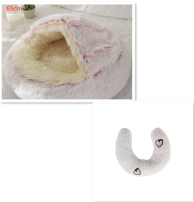 2-in-1 Pet Bed Round Plush Warm Soft Sleeping House for Pets