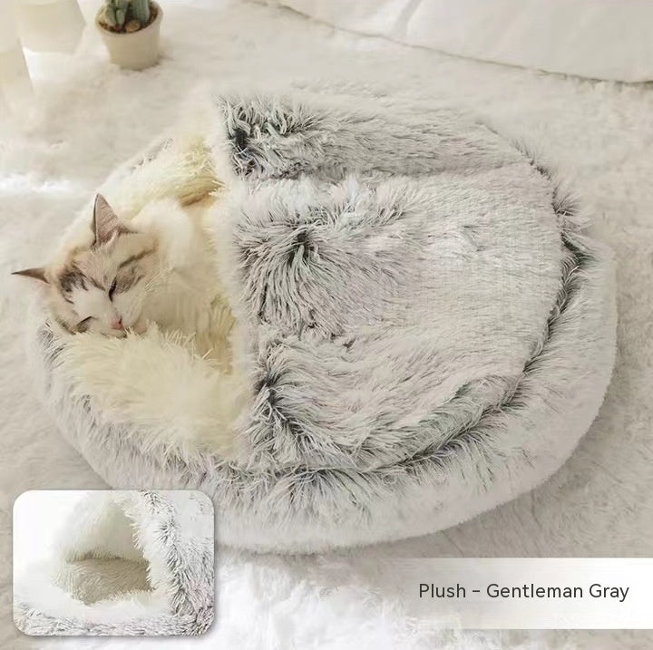 2-in-1 Pet Bed Round Plush Warm Soft Sleeping House for Pets