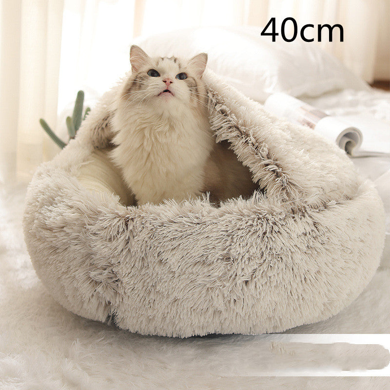 2-in-1 Pet Bed Round Plush Warm Soft Sleeping House for Pets