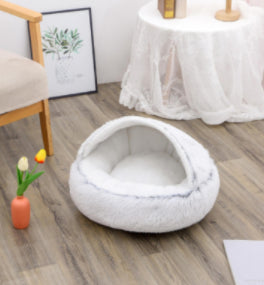 2-in-1 Pet Bed Round Plush Warm Soft Sleeping House for Pets