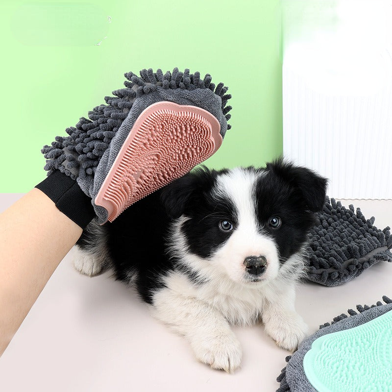 2-in-1 Pet Bathing Brush and Grooming Glove for Brushing, Massaging, and Drying Dogs and Cats