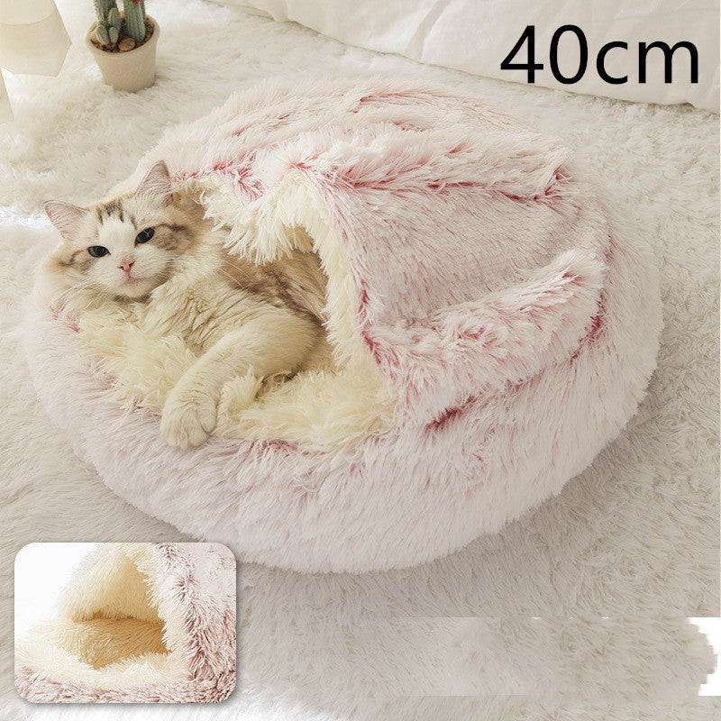 2-in-1 Pet Bed Round Plush Warm Soft Sleeping House for Pets