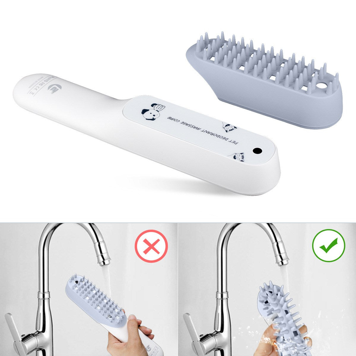 Silicone Pet Massage Brush with Deodorizing and Sterilizing Function for Grooming and Fur Removal