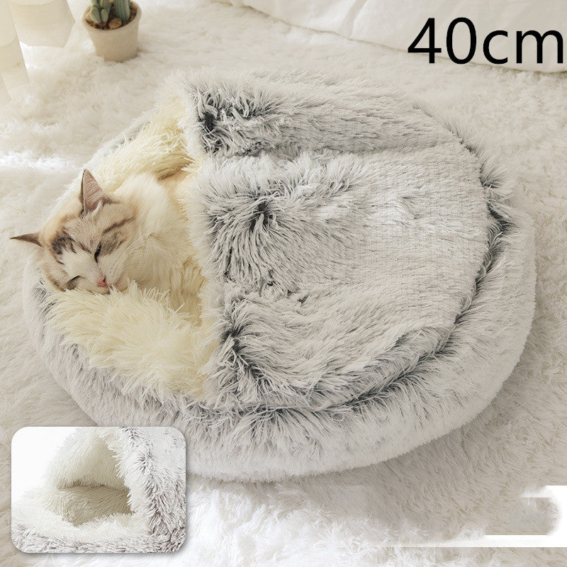 2-in-1 Pet Bed Round Plush Warm Soft Sleeping House for Pets