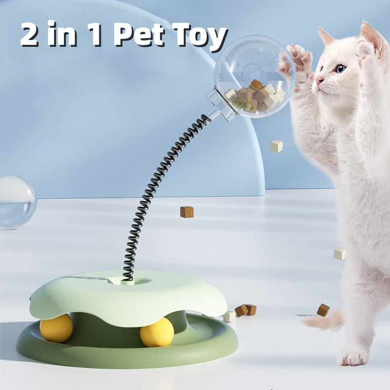 2-in-1 Cat Toy Turntable with Food Dispensing and Spring Ball