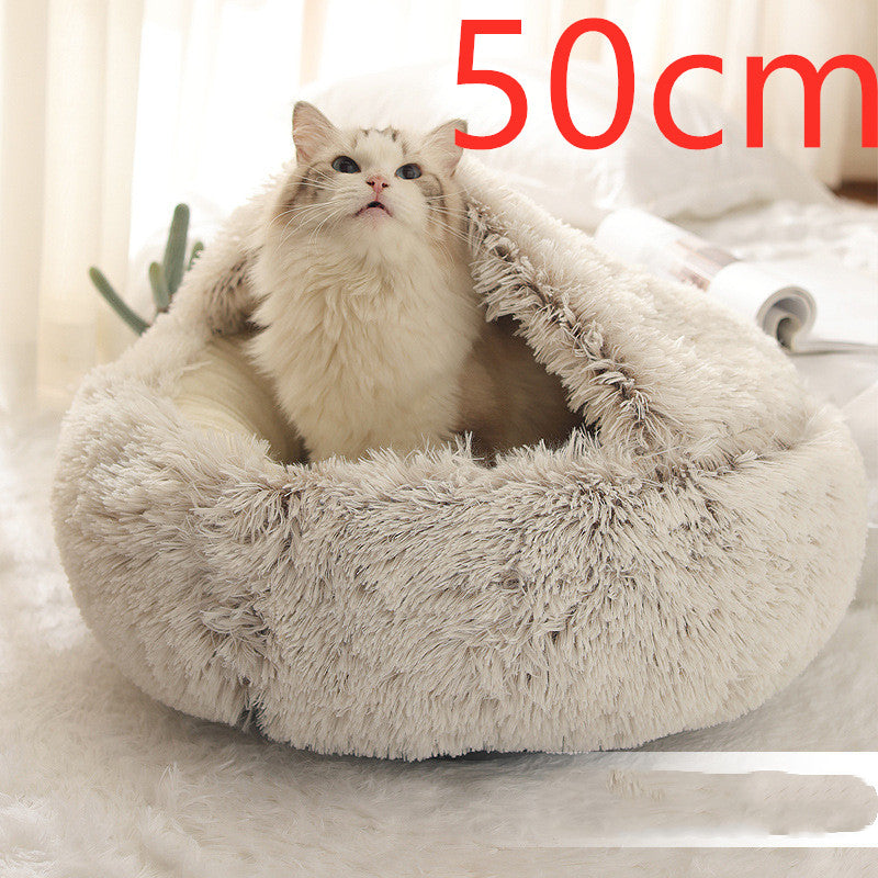 2-in-1 Pet Bed Round Plush Warm Soft Sleeping House for Pets