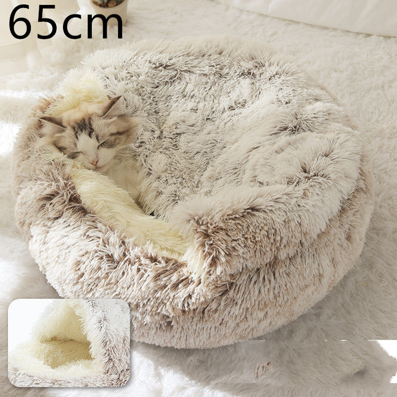 2-in-1 Pet Bed Round Plush Warm Soft Sleeping House for Pets