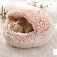 2-in-1 Pet Bed Round Plush Warm Soft Sleeping House for Pets