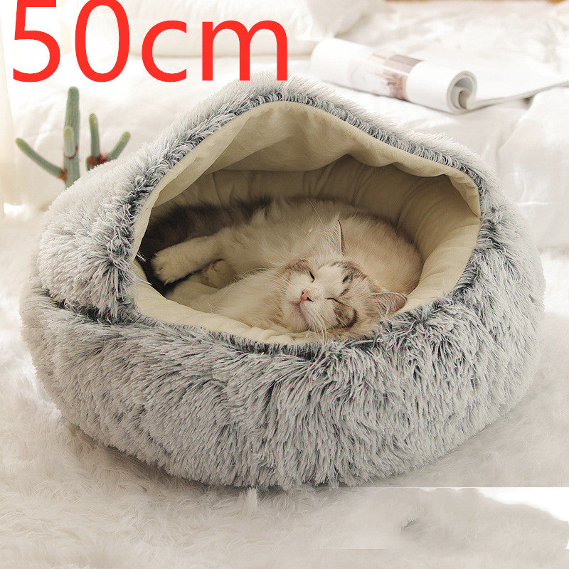2-in-1 Pet Bed Round Plush Warm Soft Sleeping House for Pets
