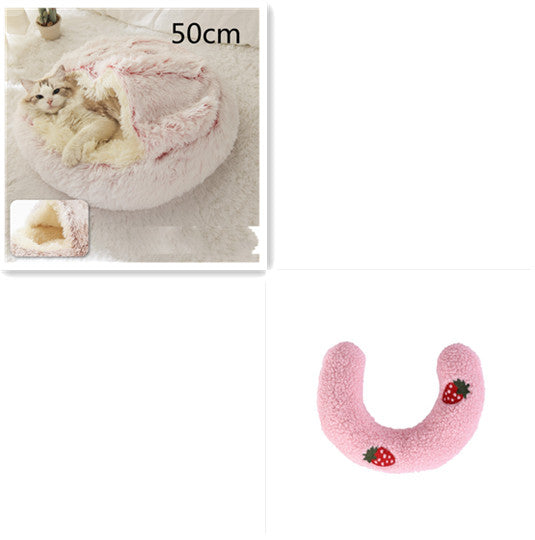 2-in-1 Pet Bed Round Plush Warm Soft Sleeping House for Pets