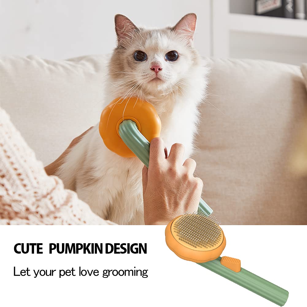 Pet Pumpkin Slicker Brush Self-Cleaning Grooming Tool for Dogs, Cats, and Rabbits