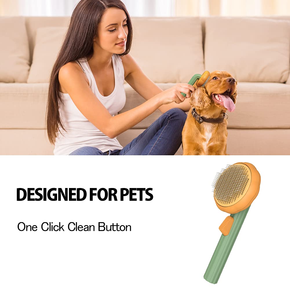 Pet Pumpkin Slicker Brush Self-Cleaning Grooming Tool for Dogs, Cats, and Rabbits
