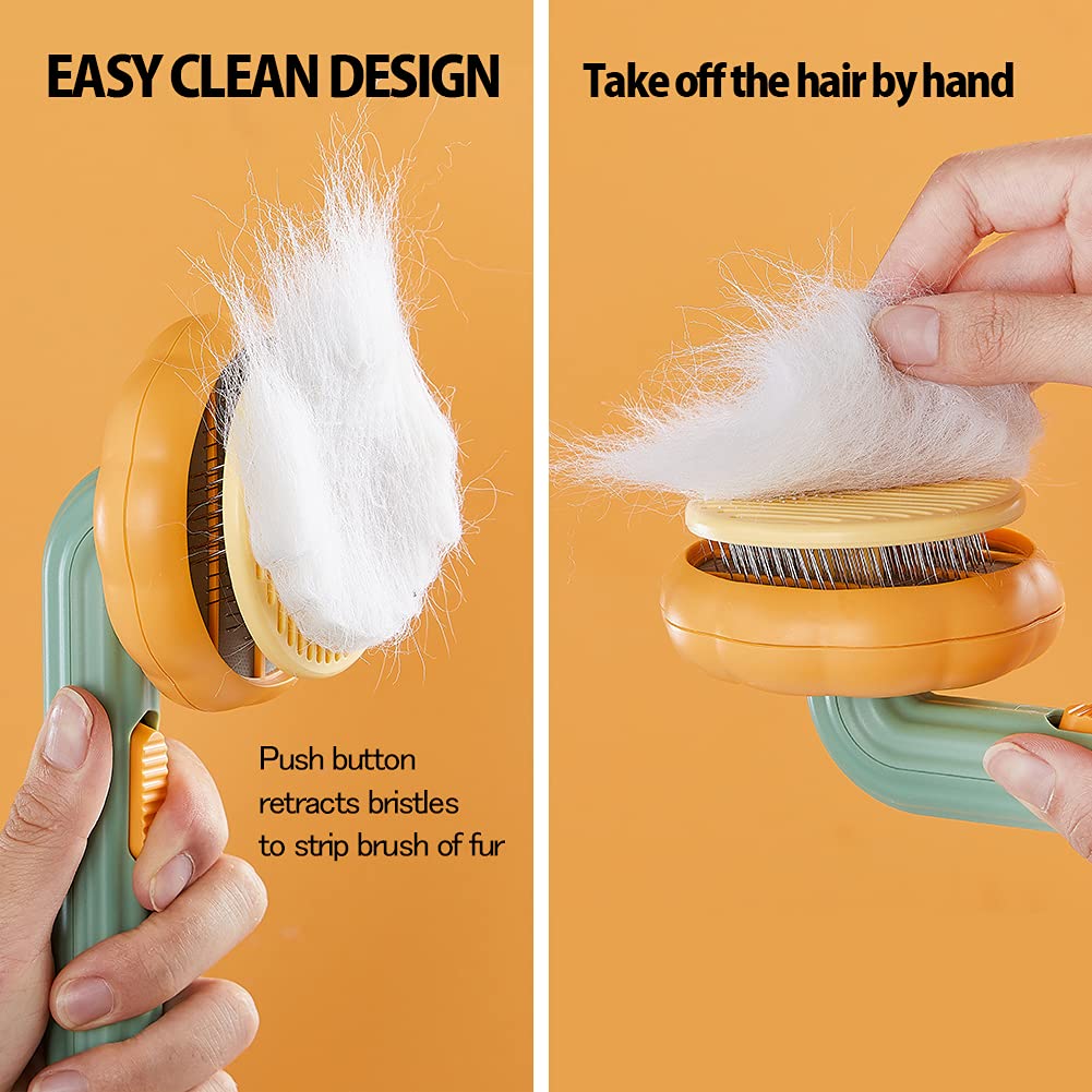 Pet Pumpkin Slicker Brush Self-Cleaning Grooming Tool for Dogs, Cats, and Rabbits