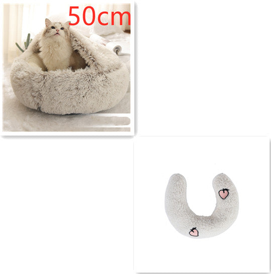 2-in-1 Pet Bed Round Plush Warm Soft Sleeping House for Pets