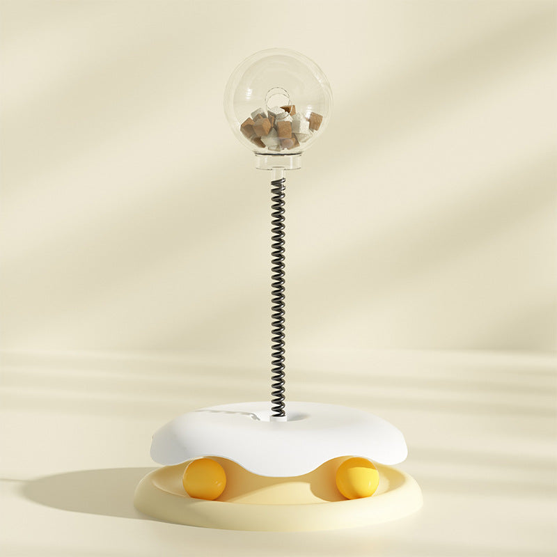 2-in-1 Cat Toy Turntable with Food Dispensing and Spring Ball