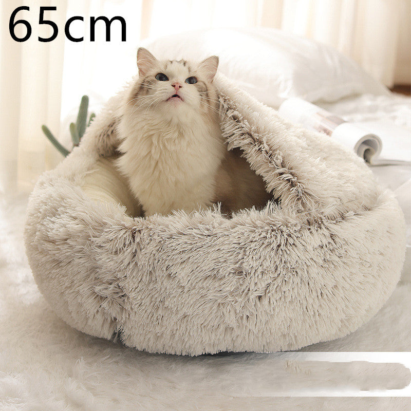 2-in-1 Pet Bed Round Plush Warm Soft Sleeping House for Pets