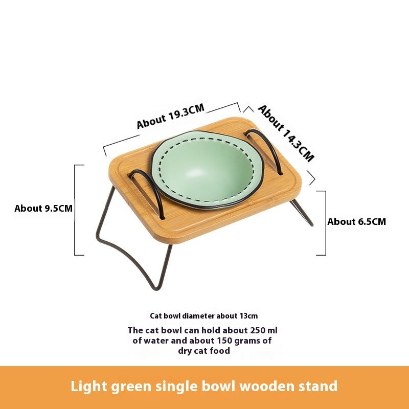 Multi-Functional Pet Wooden Rack Ceramic Bowl Anti-Tumble Easy Clean