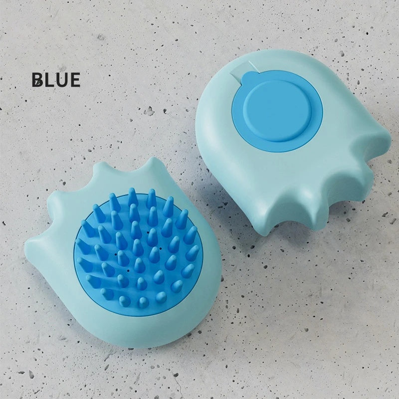 Pet Bath and Massage Brush with Shampoo Holder Comb for Cats and Dogs