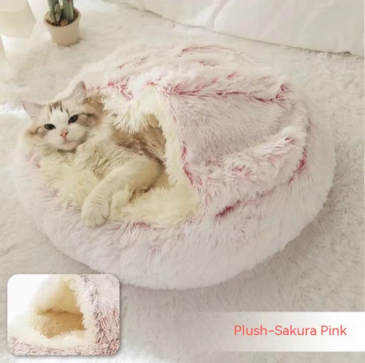 2-in-1 Pet Bed Round Plush Warm Soft Sleeping House for Pets