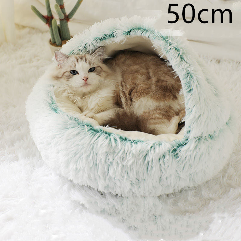 2-in-1 Pet Bed Round Plush Warm Soft Sleeping House for Pets