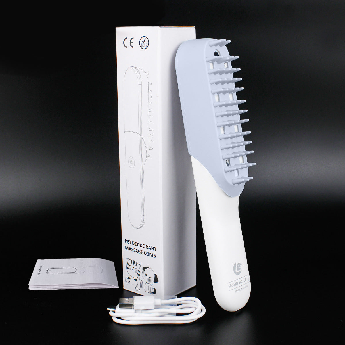 Silicone Pet Massage Brush with Deodorizing and Sterilizing Function for Grooming and Fur Removal