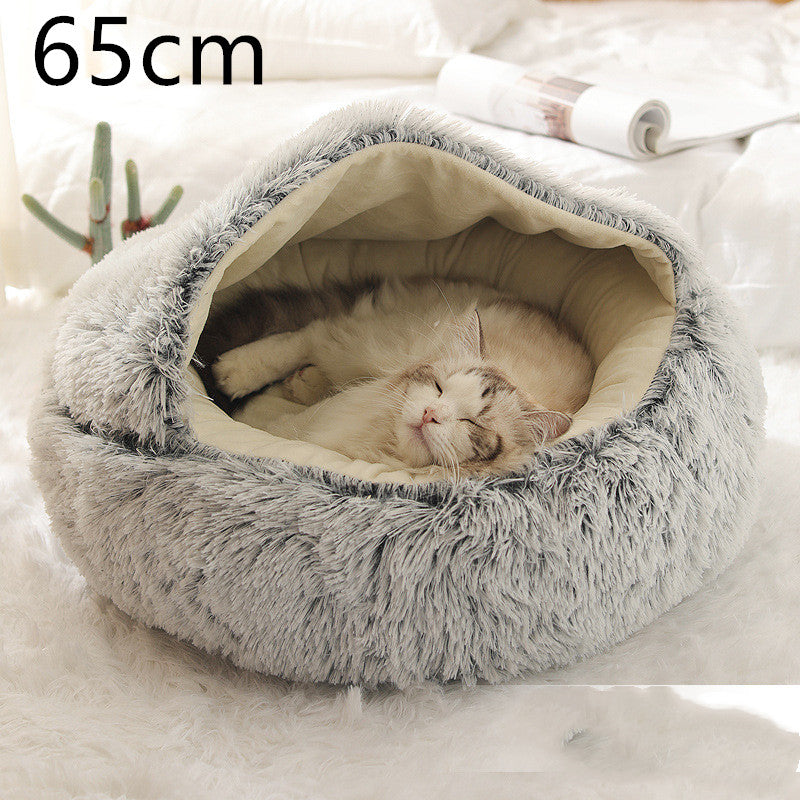 2-in-1 Pet Bed Round Plush Warm Soft Sleeping House for Pets