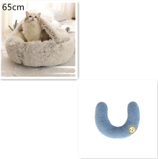 2-in-1 Pet Bed Round Plush Warm Soft Sleeping House for Pets