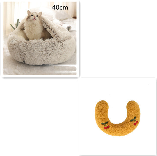 2-in-1 Pet Bed Round Plush Warm Soft Sleeping House for Pets