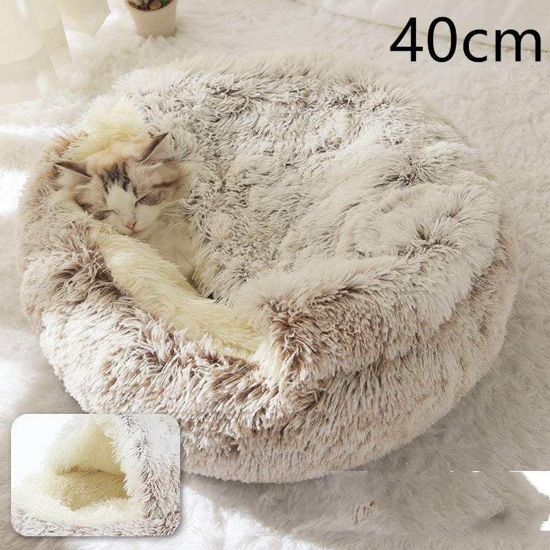 2-in-1 Pet Bed Round Plush Warm Soft Sleeping House for Pets