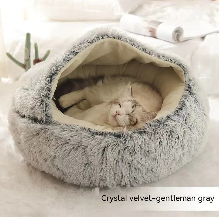 2-in-1 Pet Bed Round Plush Warm Soft Sleeping House for Pets
