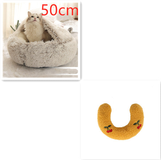 2-in-1 Pet Bed Round Plush Warm Soft Sleeping House for Pets