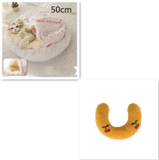 2-in-1 Pet Bed Round Plush Warm Soft Sleeping House for Pets