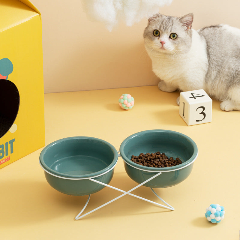Ceramic Pet Double Bowl Food and Water Feeding Accessory