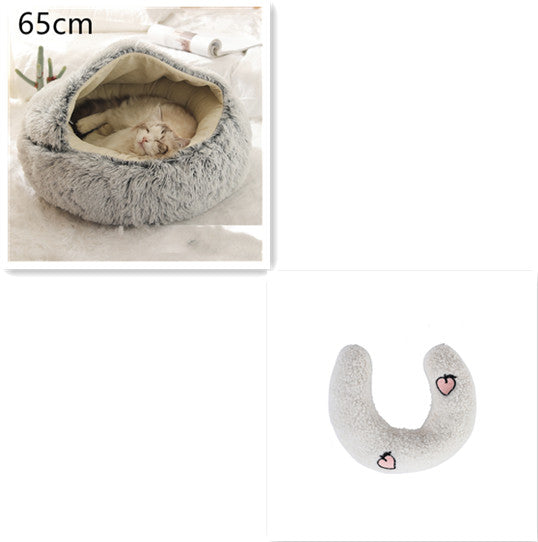 2-in-1 Pet Bed Round Plush Warm Soft Sleeping House for Pets