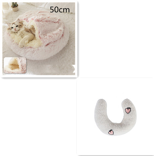 2-in-1 Pet Bed Round Plush Warm Soft Sleeping House for Pets
