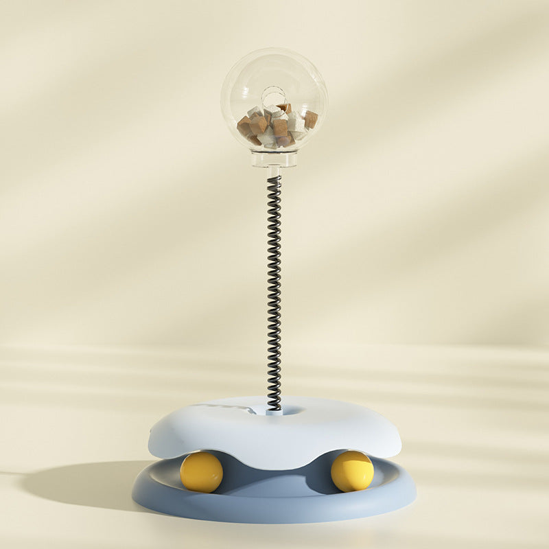 2-in-1 Cat Toy Turntable with Food Dispensing and Spring Ball