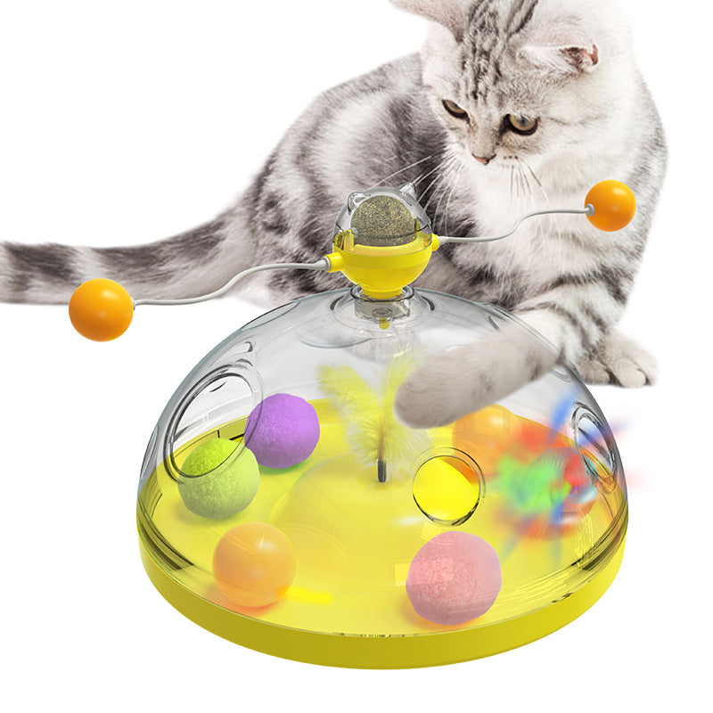 Interactive Cat Turntable Toy with Catnip Luminous Ball and Pinwheel