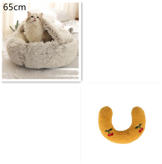 2-in-1 Pet Bed Round Plush Warm Soft Sleeping House for Pets