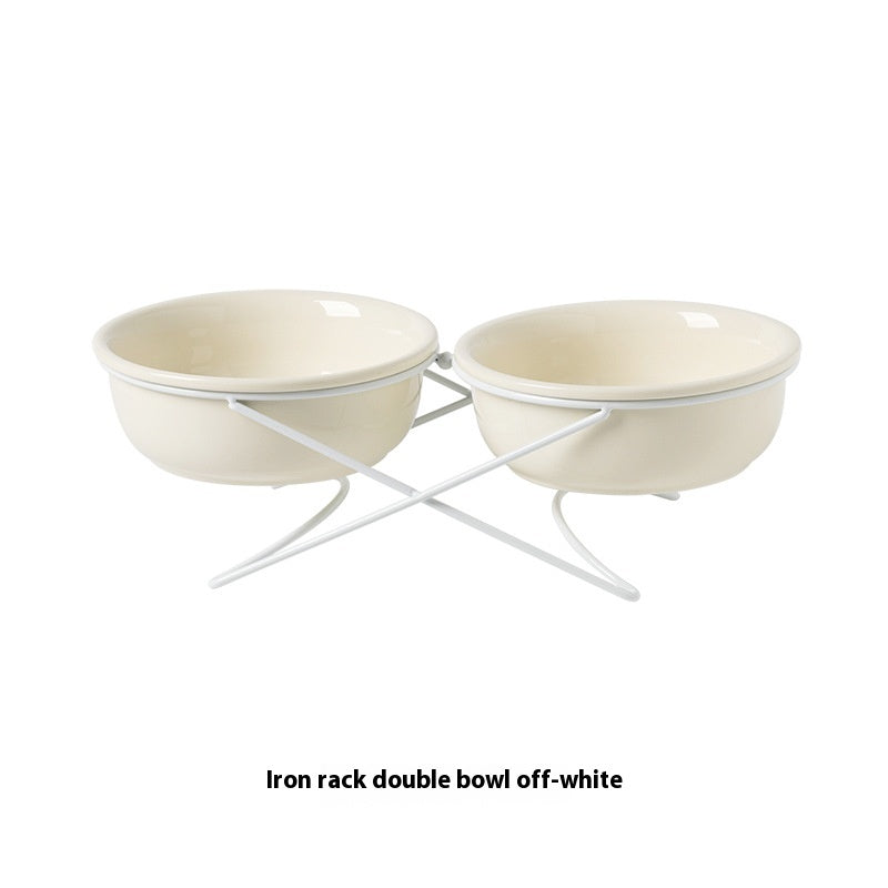 Ceramic Pet Double Bowl Food and Water Feeding Accessory