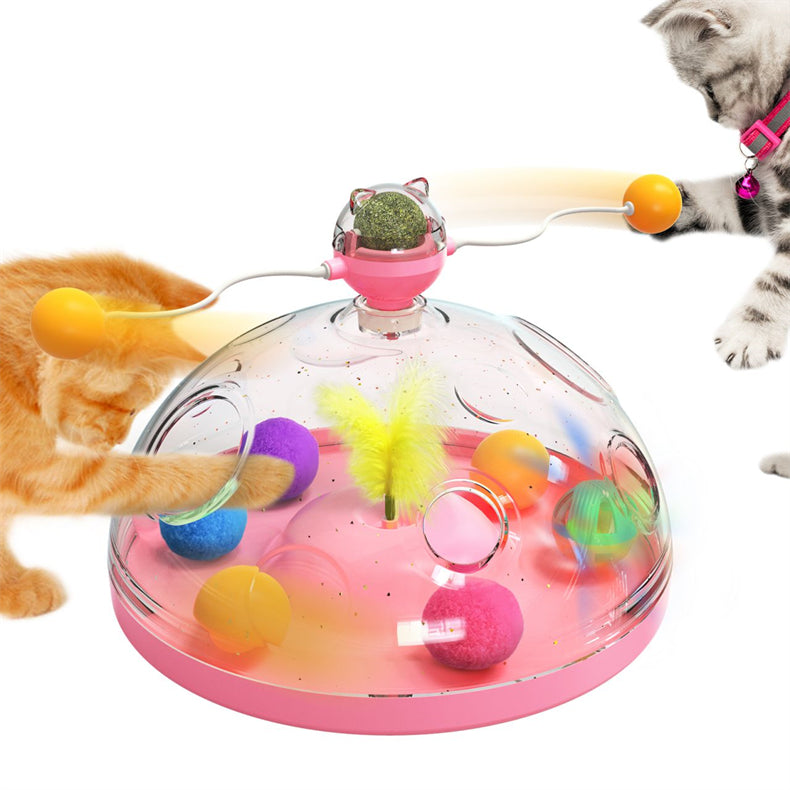 Interactive Cat Turntable Toy with Catnip Luminous Ball and Pinwheel