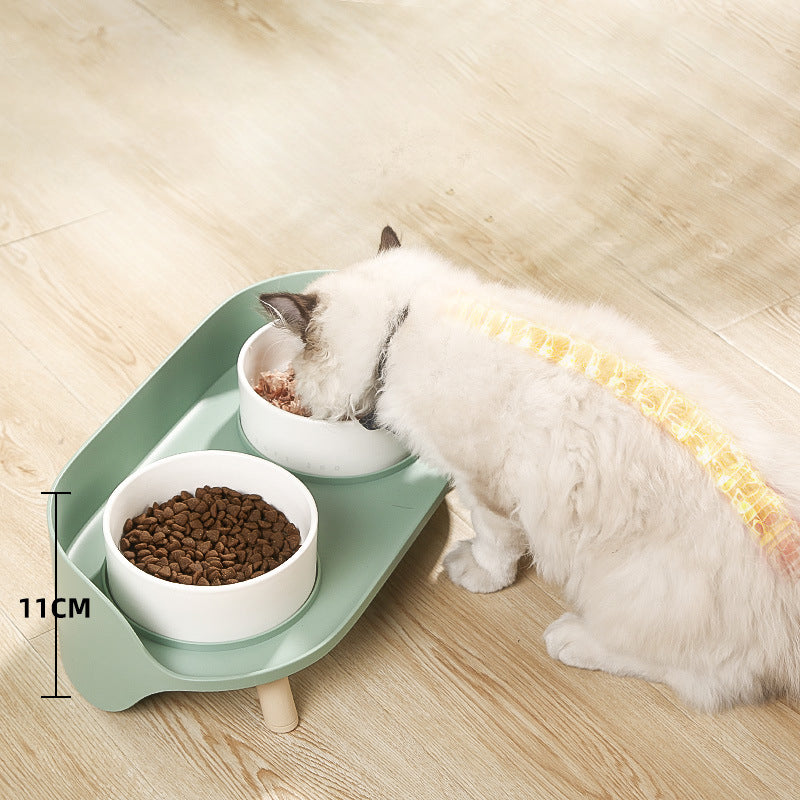 Tilted Pet Double Bowl Adjustable Spill-Proof Food and Water Feeder