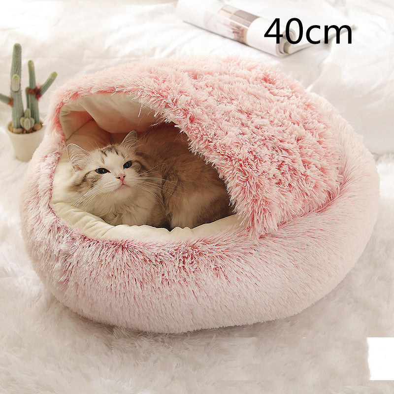 2-in-1 Pet Bed Round Plush Warm Soft Sleeping House for Pets