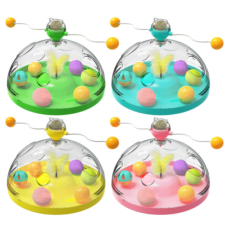 Interactive Cat Turntable Toy with Catnip Luminous Ball and Pinwheel