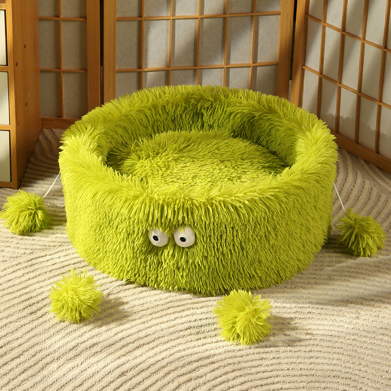 Winter Warm Pet Bed Cute Round Monster Nest Soft Sleeping Mat